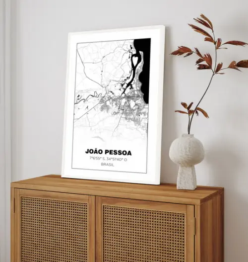 Quadro Decorativo Mapa João Pessoa Paraíba Nordeste Moldura