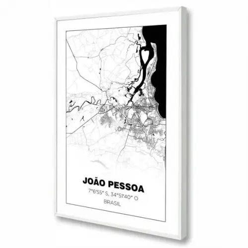 Quadro Decorativo Mapa João Pessoa Paraíba Nordeste Moldura