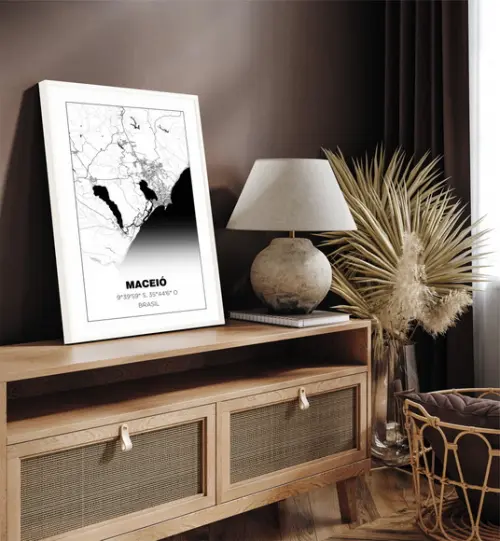 Quadro Decorativo Mapa Maceió Alagoas Nordeste com Moldura