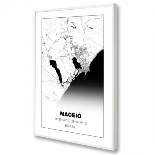 Quadro Decorativo Mapa Maceió Alagoas Nordeste com Moldura