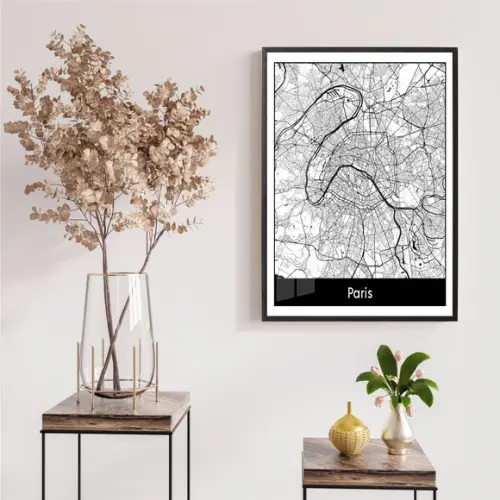 Quadro Decorativo Mapa Planta Cidade Paris Moldura e Vidro
