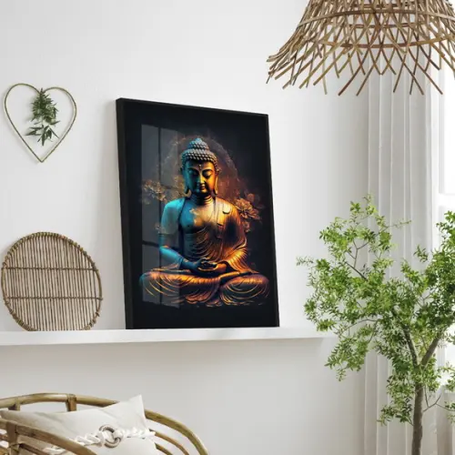 Quadro Decorativo Meditação Buda Sala Quarto Moldura e Vidro