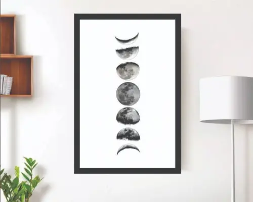 Quadro Decorativo Minimalista Fases da Lua Preto e Branco