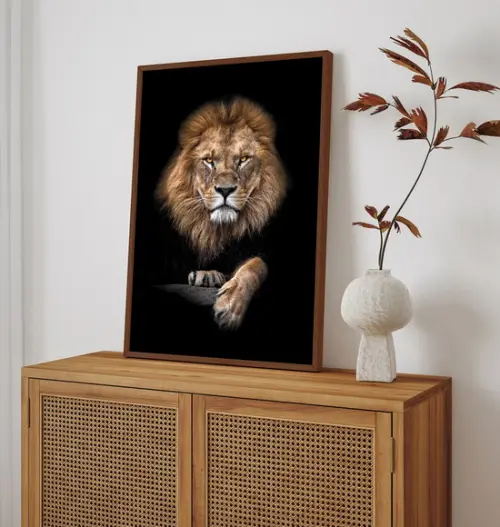 Quadro Decorativo Moderno Animais Leão de Judá com Moldura