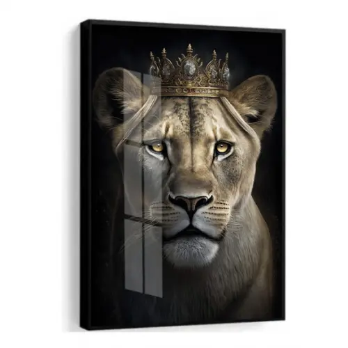 Quadro Decorativo Moderno Animais Leoa com Moldura e Vidro