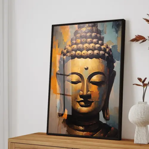 Quadro Decorativo Moderno Buda Meditação Luxo Moldura Vidro
