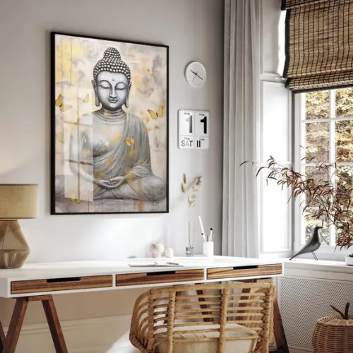 Quadro Decorativo Moderno Buda Moderno Quarto Sala com Vidro