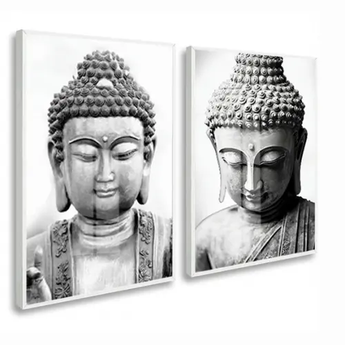 Quadro Decorativo Moderno Buda Preto e Branco Luxo com Vidro