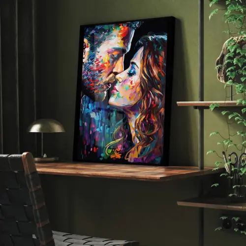 Quadro Decorativo Moderno Colorido Casal Art Moldura e Vidro
