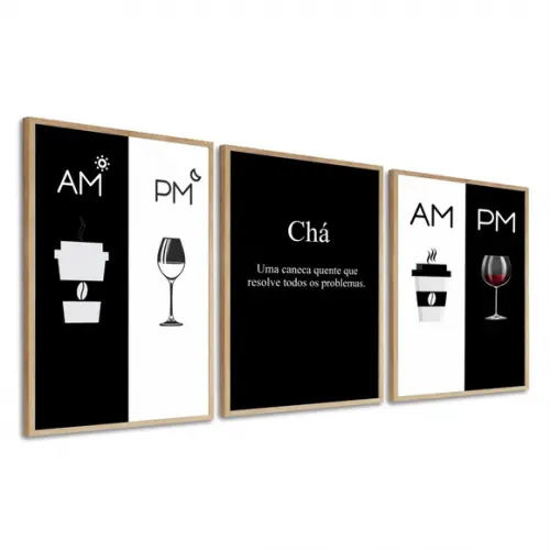Quadro Decorativo Moderno Cozinha Vinho Café Frases Moldura