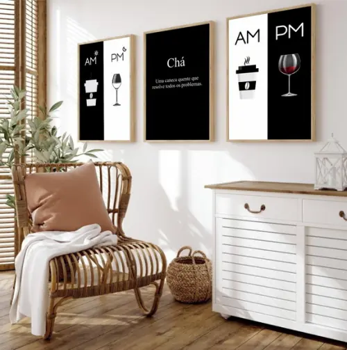 Quadro Decorativo Moderno Cozinha Vinho Café Frases Moldura
