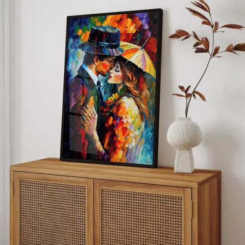 Quadro Decorativo Moderno Colorido Casal Arte Moldura Vidro
