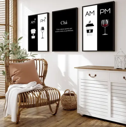 Quadro Decorativo Moderno Cozinha Vinho Café Moldura Vidro