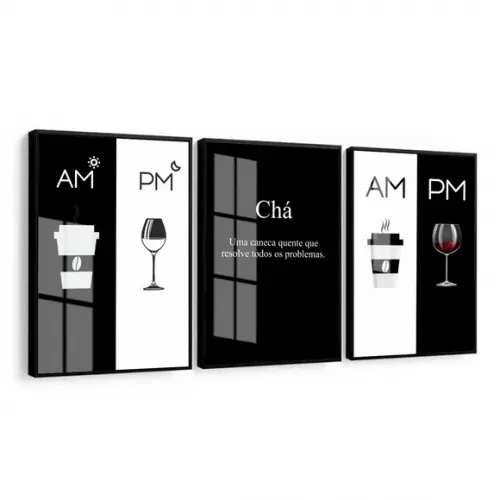 Quadro Decorativo Moderno Cozinha Vinho Café Moldura Vidro