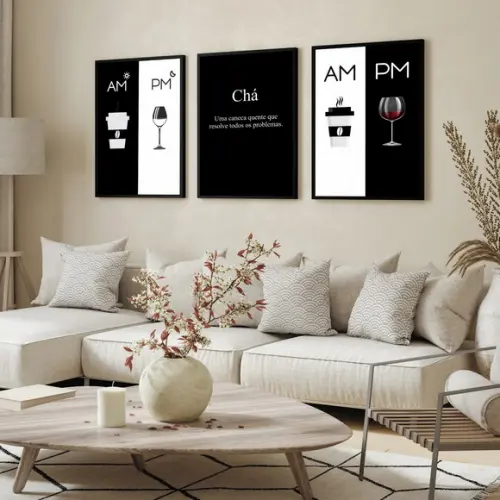 Quadro Decorativo Moderno Cozinha Vinho Café Moldura Vidro