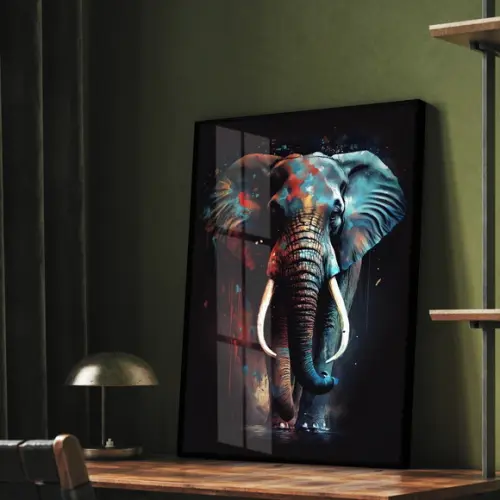 Quadro Decorativo Moderno Elefante Quarto Sala Moldura Vidro