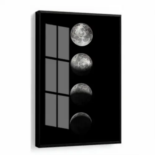 Quadro Decorativo Moderno Fases da Lua com Moldura e Vidro