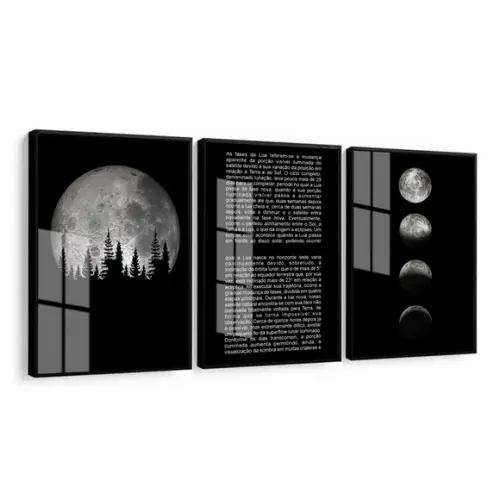 Quadro Decorativo Moderno Fases da Lua Moldura e Vidro