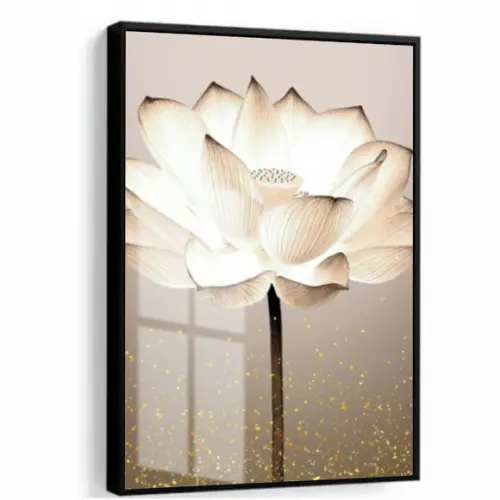 Quadro Decorativo Moderno Flor Bege com Moldura e Vidro