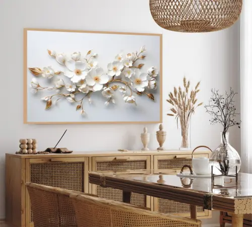 Quadro Decorativo Moderno Flores Sala de Estar com Moldura