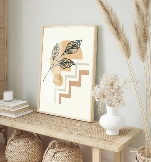 Quadro Decorativo Moderno Geométrico Folhas Moldura E Vidro