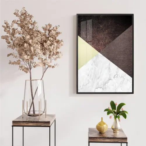 Quadro Decorativo Moderno Geométrico Para Sala Moldura Vidro