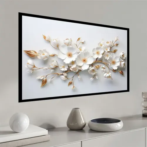 Quadro Decorativo Moderno Grande Flor Branca Gold Moldura