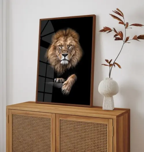 Quadro Decorativo Moderno Leão de Judá com Moldura e Vidro