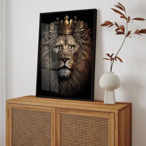 Quadro Decorativo Moderno Leão de Judá com Moldura e Vidro