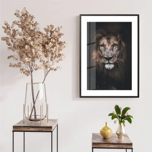 Quadro Decorativo Moderno Leão De Judá Com Moldura e Vidro