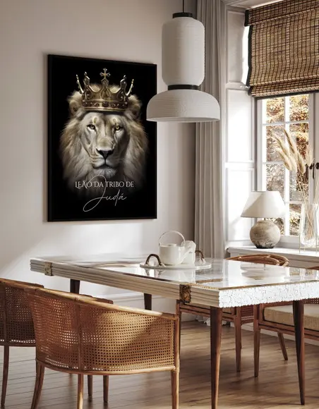 Quadro Decorativo Moderno Leão de Judá Jesus Frase Moldura