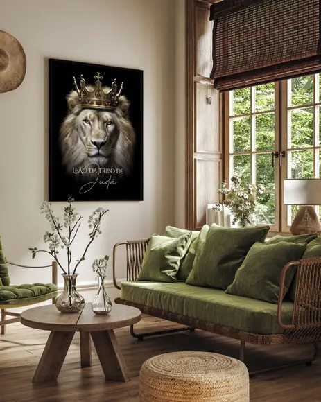 Quadro Decorativo Moderno Leão de Judá Jesus Frase Moldura