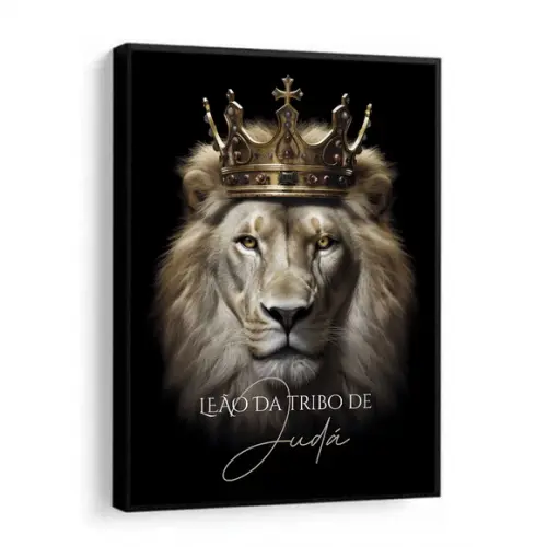 Quadro Decorativo Moderno Leão de Judá Jesus Frase Moldura