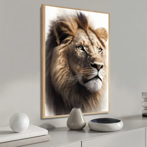 Quadro Decorativo Moderno Leão de Judá Rosto com Moldura