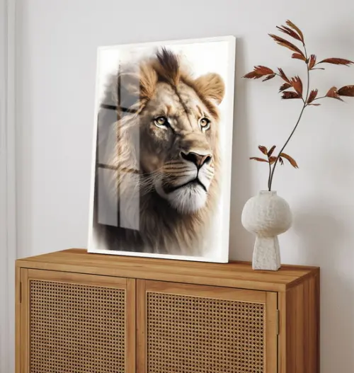 Quadro Decorativo Moderno Leão de Judá Rosto Moldura e Vidro