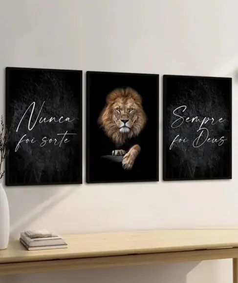 Quadro Decorativo Moderno Leão Frase Motivacional com Vidro