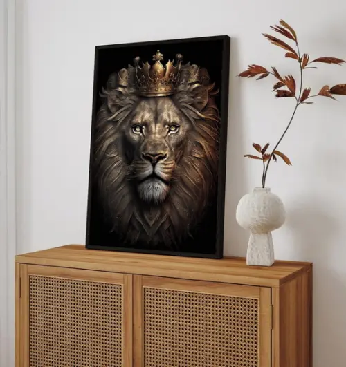 Quadro Decorativo Moderno Leão para Quarto Sala Hall Moldura