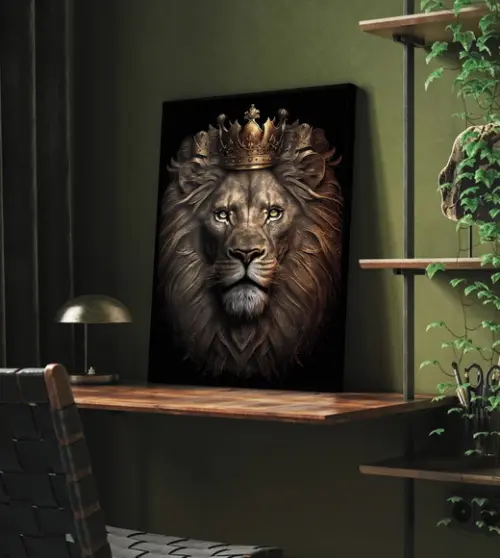 Quadro Decorativo Moderno Leão para Quarto Sala Hall Moldura