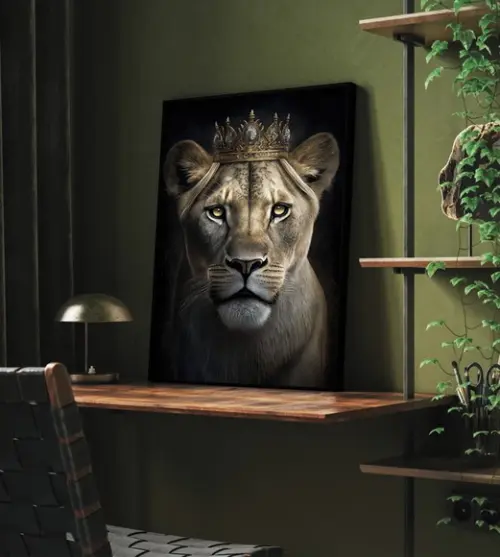Quadro Decorativo Moderno Leoa Família Sala Quarto Moldura
