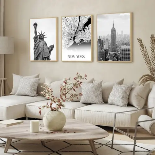 Quadro Decorativo Moderno Mapa Cidade Nova York com Moldura