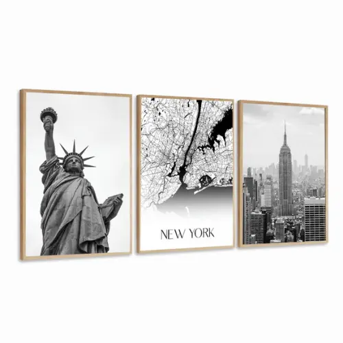 Quadro Decorativo Moderno Mapa Cidade Nova York com Moldura
