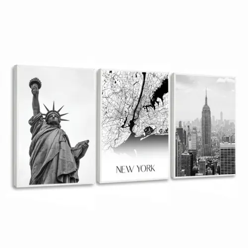 Quadro Decorativo Moderno Mapa Cidade Nova York com Moldura
