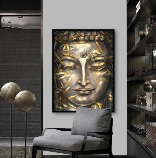 Quadro Decorativo Moderno Rosto Buda Quarto Sala Com Moldura