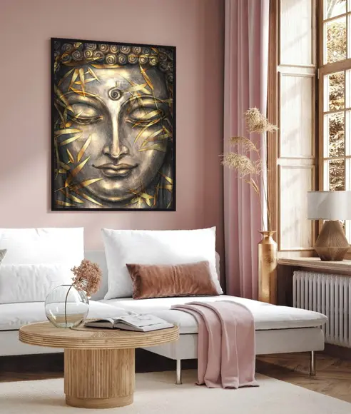 Quadro Decorativo Moderno Rosto Buda Quarto Sala Com Moldura