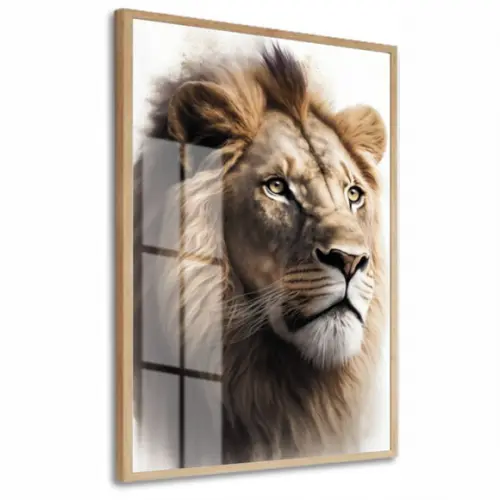 Quadro Decorativo Moderno Rosto Leão Animais Moldura e Vidro