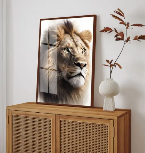 Quadro Decorativo Moderno Rosto Leão de Judá Moldura e Vidro