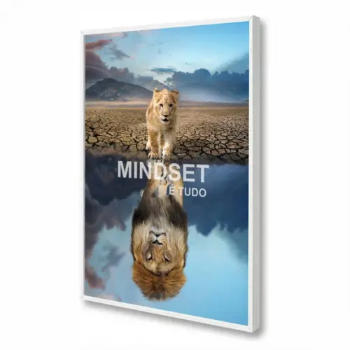 Quadro Decorativo Motivacional Frases Mindset Leão Moldura
