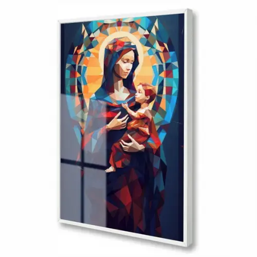 Quadro Decorativo Nossa Senhora Virgem Maria Jesus com Vidro