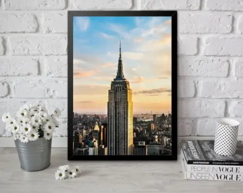 Quadro Decorativo Nova York Empire State Cidade Com Moldura