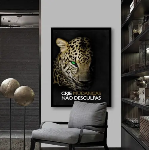 Quadro Decorativo Onça Pintada Frases Motivação Com Moldura